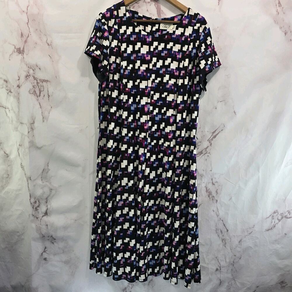 Eliza J Dress Womens 16W Purple Black White Pink Square Geo Knee Midi